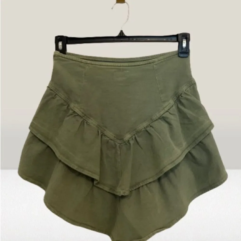 MOTHER Ruffled Mini Skirt in Loden Frost